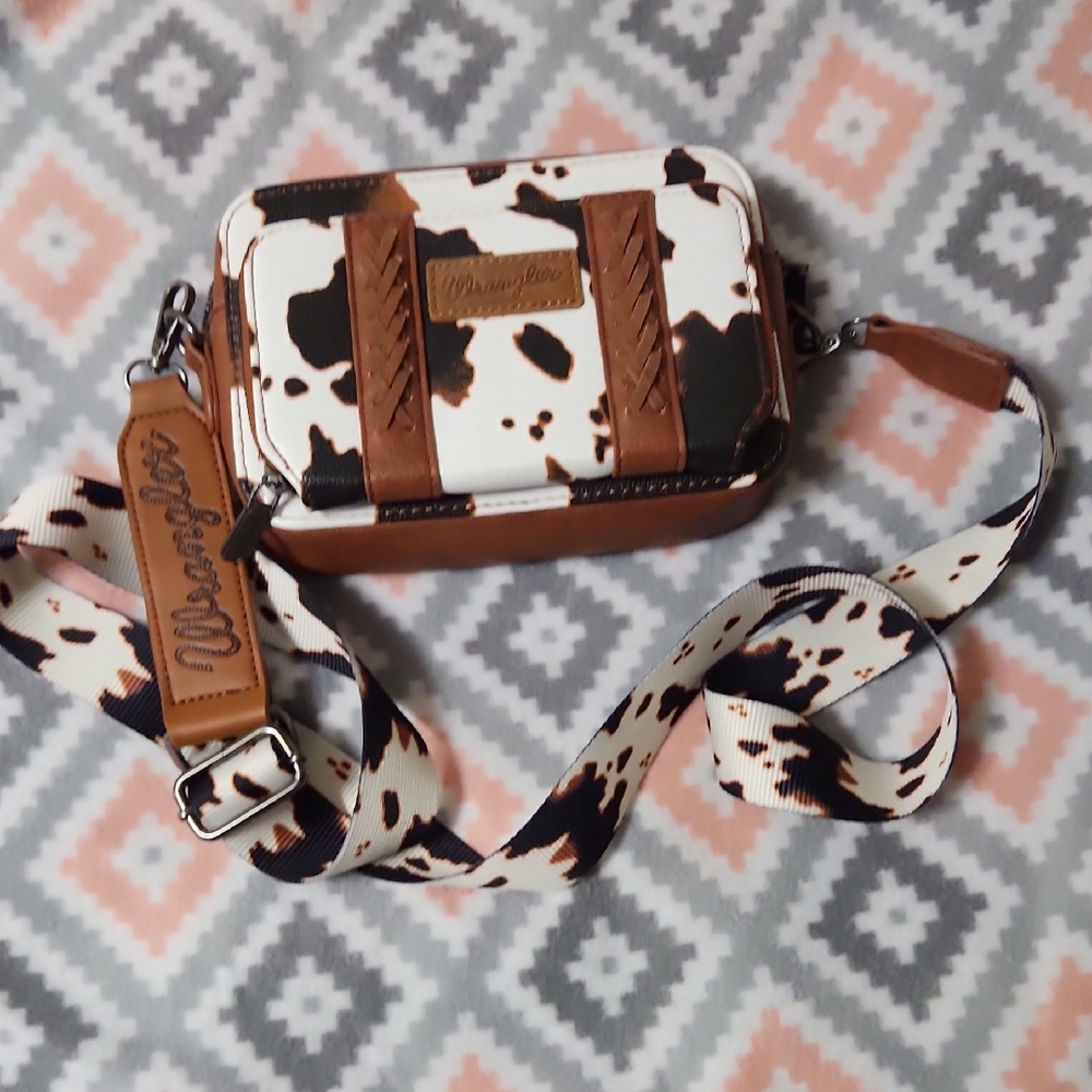 Wrangler Brown and White Cow Print Bag